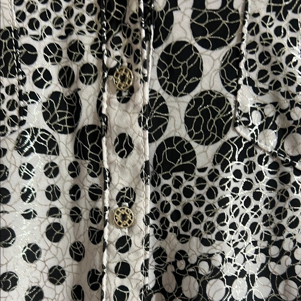 Black‎ and Rose Graphic 3/4 Sleeve Button Down Blouse - Picture 3 of 13